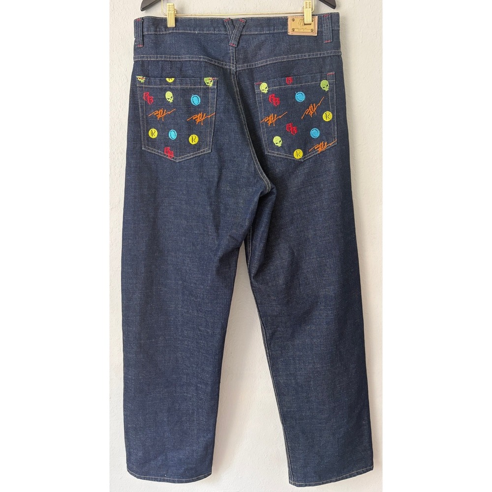 Vtg Ruff Ryders Embroidered Skull Dark Denim Jeans 36X34 Hip Hop Baggy DMX Y2K